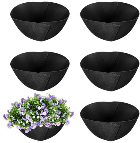 6PCS Fabric Planter Basket Liner, 16inch Felt Flower Pot Liners, Hanging Plant Basket Fiber Insert for Outdoor Plants Felt Fabric Window Box Liners for Garden Flower Vegetables, Black Non-Woven