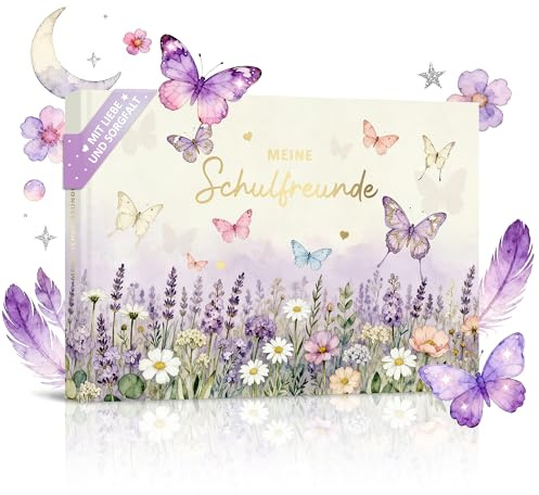 BIROYAL Freundebuch Schule Mädchen, Schulfreundebuch grundschule,37 Freunde | Einschulung Mädchen Geschenk, A5 freundschaftsbuch, 120g dickes Papier, 128 Seiten mit Viele Erinnerungsbereiche