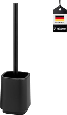eluno WC-Garnitur VALONA mit Soft-Touch Oberfläche, freistehende WC-Bürste inkl. 1x schwarzer Ersatzbürstenkopf, Moderne Toilettenbürste für Badezimmer, aus robustem Kunststoff in Schwarz (Schwarz)