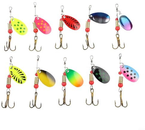 10 esche a cucchiaino in metallo per pesca luccio, walleye, con azione realistica di nuoto e flash a elica