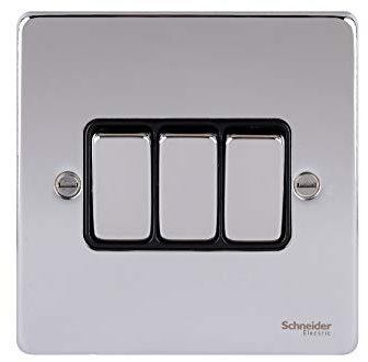 Schneider Electric GU1532BPC Ultimate Low Profile Polished Chrome Black Insert 3 Gang 2 Way 16AX Plate Switch