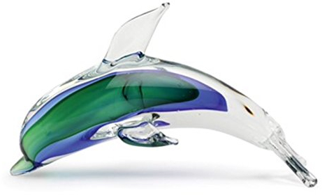 dynasty glass Art Glas Blau grün Schleier Delfin Figur 17,8 cm