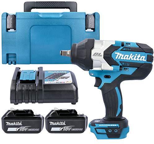 Makita DTW1002 18V Brushless Impact Wrench with 2 x 5Ah Batteries, Charger, Case & Inlay