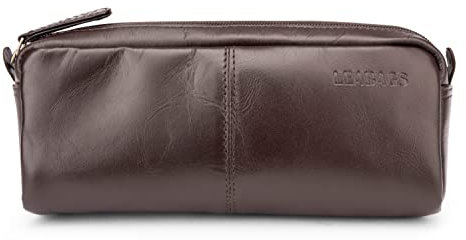 LEABAGS Leder Federmäppchen I Große Echtleder Federmappe I Federtasche für Beruf Uni Schule I Schlampermäppchen I Stiftetui I Stiftmappe I Ledermäppchen I Choco