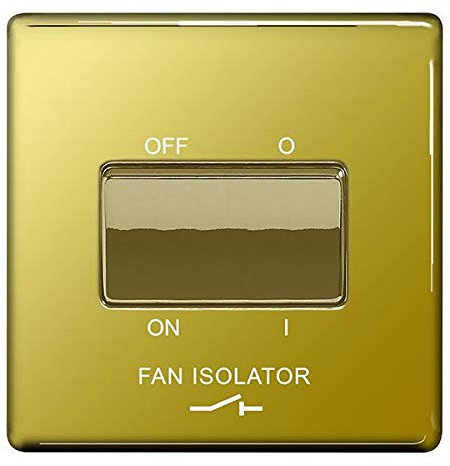 3 Pole Fan Isolator Switch Flatplate Screwless Polished Brass