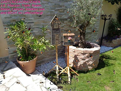 ÖLBAUM 2 x XXL insektenhotels, Spitzdach hoch + Rindendach, Bienenhaus mit 2X Standfuß UND TRÄNKE insektenhotel schwarz anthrazit dunkelgrau Holz Nistkästen biologische Garten