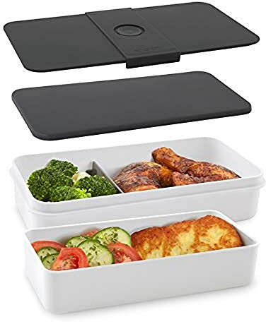Cloer 800S1-1 Lunch Care System - Bento Box 5-teilig, XXL- Format 2100ml, unterteilbar mit auslaufsicherem Deckel, Lunchbox, Brotdose für Kinder und Erwachsene, Weiß