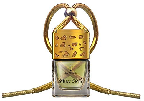 EL NABIL Musc Sicile Désodorisant de voiture élégant avec bois - Diffuseur - Parfum de voiture de qualité supérieure - Avec huiles essentielles - 6 ml