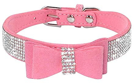 haoyueer Collier pour chien avec strass, en cuir synthétique doux, taille M, rose 1