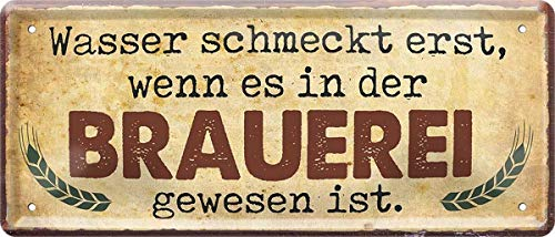 WOGEKA ART Retro Blechschild - Wasser schmeckt erst, wenn es in der Brauerei war Bier - witziger Spruch Geschenk-Idee Geburtstag Weihnachten Dekoration 28x12 cm Vintage-Design 903