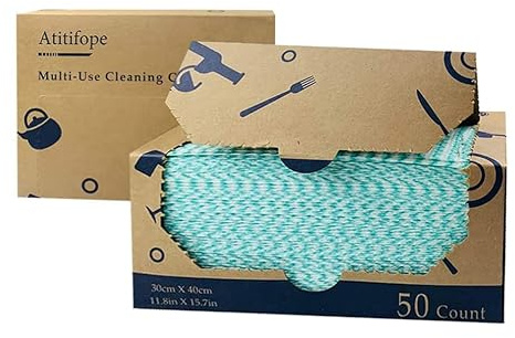 Atitifope Heavy Duty Reusable Cleaning Cloths 100 Count Food Service Wipes Dishcloths Multi-use Towels(2Boxes)
