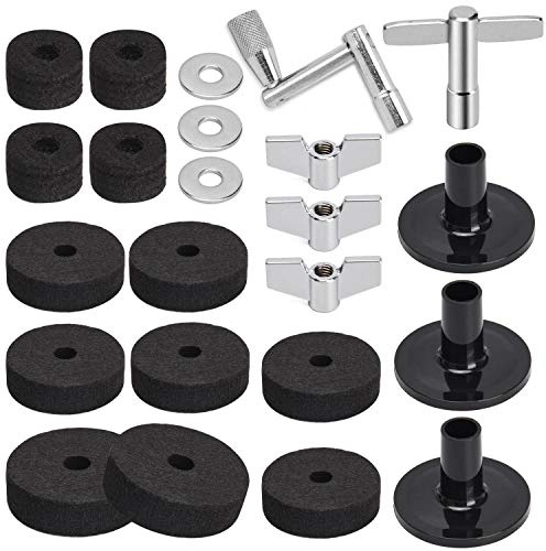 Facmogu 23PCS Cymbal Replacement Accessories, Cymbal Stand Felts, Drum Felt Pads Include Wing Nuts, Washers, Sleeves & Drum Key Accessory Set - Black