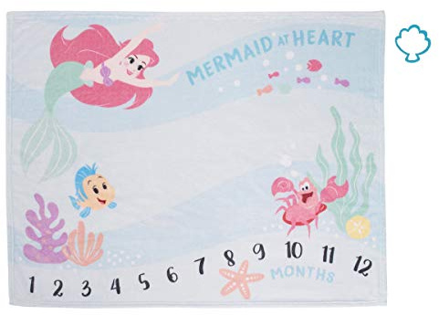 Disney The Little Mermaid Ariel, Aqua, Pink & Green, Super Soft Milestone Baby Blanket, Aqua, Pink, Green, Yellow