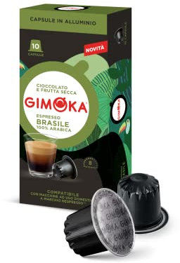 Gimoka Mélange Espresso Brasile 100% Arabica intensité 8/13-100 Capsules Aluminium - Compatibles avec les machines à café à usage domestique Nespresso* - Produit en Italie (lot de 10 x 10)