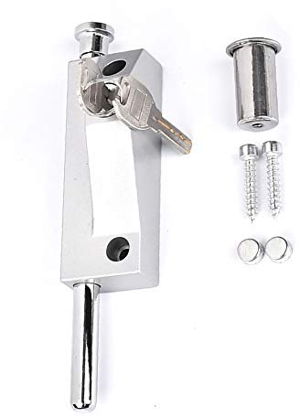 Door Pushbolt Multi-Purpose Door Bolt Safety Door Lock with 2 Keys for Revolving Doors, Pushing Doors, Sliding Doors, Wooden Doors, Aluminum Alloy Doors (Matte Silver)