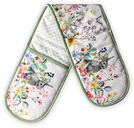 Maison d' Hermine Double Oven Mitts 100% Cotton 18 cm x 89 cm Double Oven Mitt Heat Resistant BBQ Cooking Gloves with Loop, Baking, Grilling, Home, Kitchen, Handling Hot Pans Spring Summer (Printemps)