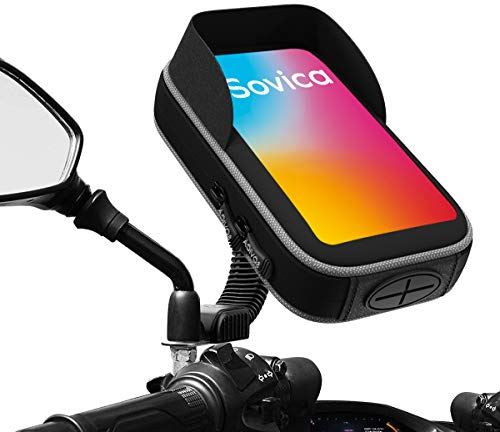 Sovica Porta cellulare moto scooter impermeabile Custodia protettiva valida per smartphone fino a 7 Visiera antiriflesso fissaggio allo specchietto retrovisore infrangibile
