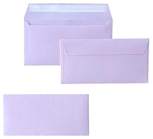 Paper24 DIN lang Briefumschläge, 110x220mm, 120g, gerade Lasche mit Haftklebung, ideal für Geburtstag, Weihnachten 50x 15 Flieder