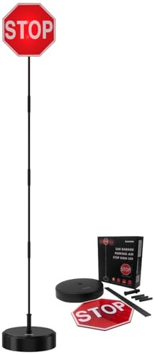 SECURITYMAN Segnale di stop a LED per garage Parking Assist [base aggiornata] – Grande cartello da 17,8 cm, LED rosso brillante, altezza regolabile, indicatore di arresto auto garage che si illumina