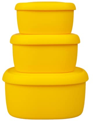 BLUE GINKGO Silikon-Lebensmittel-Aufbewahrungsbehälter-Set - Wiederverwendbare luftdichte Lebensmittelbehälter mit Deckel - Mittagessen- und Bento-Boxen für Erwachsene und Kinder -Gefrierschrank Gelb