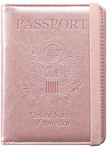 ACdream Ensemble Porte-Passeport et Carte de vaccin, étui avec Fente pour Carte de Vaccination CDC, Organiseur de Documents de Voyage en Cuir, avec Blocage RFID, pour Femme et Homme, AA-Or Rose,