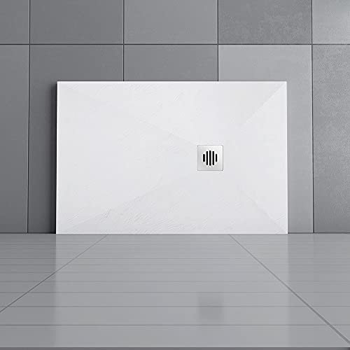 Acezanble 1200x800mm Anti-Slip Slate Effect Stainless Steel Strip Drain Cover Rectangle Shower Tray & Base +Waste Trap