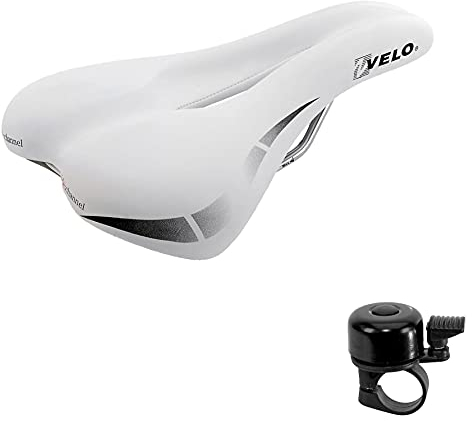 Velo Wide:Channel Touringsattel Fahrradsattel weiß inkl. Fahrradklingel