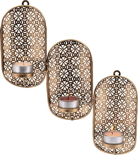 Wandkerzenhalter orientalisch Teelichthalter Antikgold Leuchter Kerzenhalter Metall Kerzenleuchter (3 er Set)