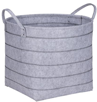 WENKO Aufbewahrungskorb Nella XL, hochwertiger Filzkorb aus 100% pflegeleichtem Polyester in Grau mit dekorativer Ziernaht und 2 Tragegriffen für bequemen Transport, 129 L Volumen, Ø 58 x 49 cm