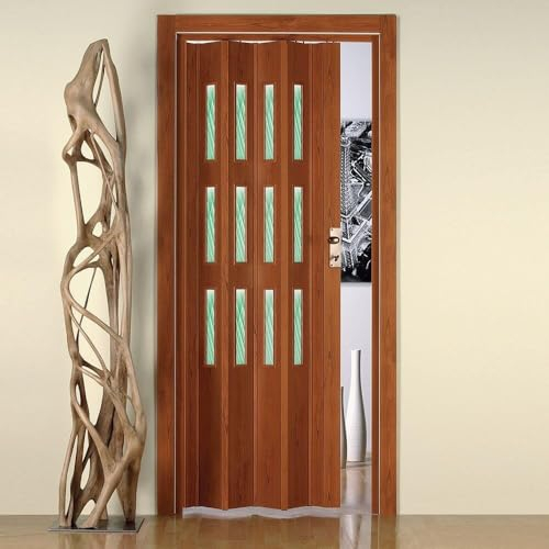 Decorspace Porta a soffietto Luciana da Interno 88,5 x h 214 cm in PVC Made in Italy Ciliegio con Vetro Neutro
