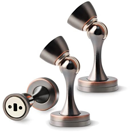 Door Stoppers, Magnetic Door Stop, Oil Rubbed Bronze Stainless Steel , Heavy Duty Wall Floor Mount Magnet Door Holder Soft Catch Magnetic Doorstops for Bottom of Door, 3 Pack