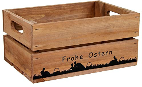 HW HOLZKISTEN-WELT Holzkiste Braun mit Aufdruck Frohe Ostern Paarungszeit - Osterkiste Geschenkverpackung Präsentkorb Geschenk