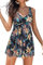 SHEKINI Women's Swimdress One Piece V Neck Swimming Costume Splice Printed Mesh Soft Cup Padded Elegant Bathing Suit Tummy Control with Boyshort, Flower, Medium