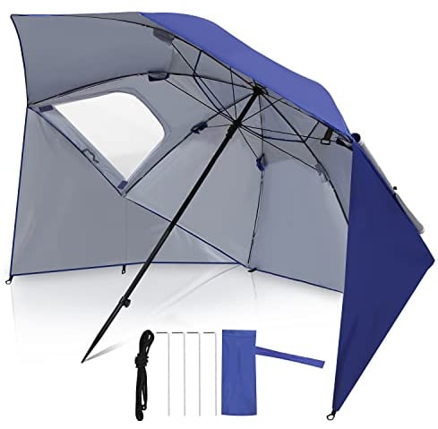 Herrselsam Sombrilla de playa | Resistente 2 en 1 sombrilla para playa jardín | protector solar impermeable UV | plegable multifuncional