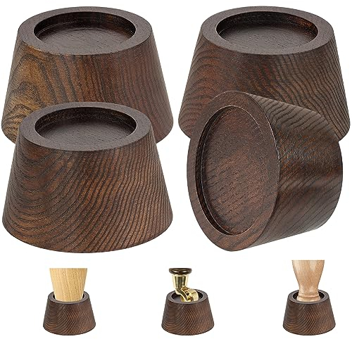Lot de 4 rehausseurs de lit en chêne massif avec trou encastré antidérapant (bois monolithique, 5,1 cm de hauteur, couleur noyer)