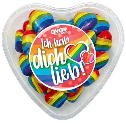 OYOY Ich hab Dich Lieb Regenbogenherzen mit 500g aus Milchschokolade mit Milchcremefüllung I ca. 40 Stück I Geschenkbox in Herzform I Valentinstag I Liebe I Freunde