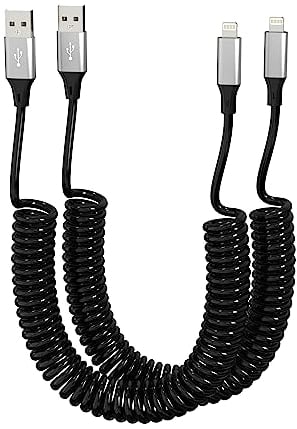 Câble de recharge pour iPhone 2-Pack, Apple Carplay & MFi Certified, câble USB vers enroulé Lightning avec synchronisation de données, cordon étractable de recharge iPhone/Pad/Pod