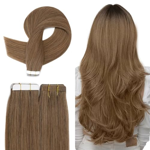TESS Tape Extensions Echthaar 30 cm, Braun Tape Klebeband Haarverlängerung 20 pcs Glatt Braun Remy Tape in Hair Extensions für Haarverdichtung (20pcs-20g)