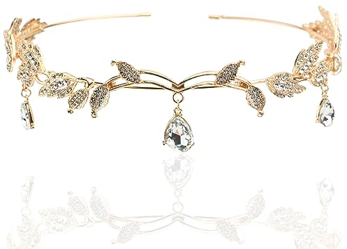 Blatt Hochzeit Tiara Krone Kristall Prinzessin Krone Stirnband Kristallblatt Hochzeit Diadem Göttin Elfen Silber Blätter Elfen Tiara Krone Hochzeit Kristall Kopfschmuck für Braut Brautjungfern Mädchen