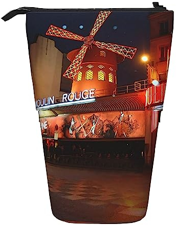Stehendes Federmäppchen Teleskop-Stifthalter Moulin Rouge Print Schreibwaren Etuis Make-up Kosmetiktasche, #641, 21x10.5x5cm