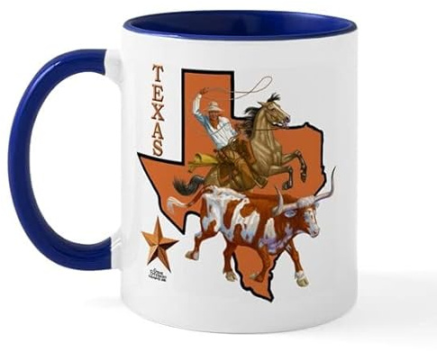 BAAROO Texas Cowboy & Longhorn Tasse Keramik Kaffeetasse, Teetasse, 325 ml