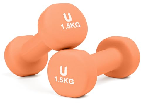 unycos - Kurzhanteln Neopren 2er Set von 1,5 kg, Rutschfest, Anti-Roll-Design, Bequemer Griff, Krafttraining, Fitness, Pilates, Training, Fitnessstudio, Gymnastikhanteln (Lachsfarbe)