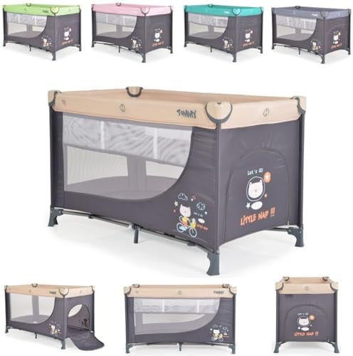 Moni Reisebett Tommy, 2 Ebenen Faltmatratze Seiteneingang Tragetasche Laufstall beige