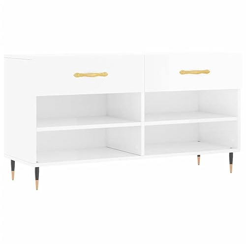 vidaXL Schuhbank, Schuhregal mit 2 Schladen 4 Fächern, Schuhschrank mit viel Stauraum, Sitzbank Flur Schrank Schuhablage, Modern, Hochglanz Weiß Holzwerkstoff