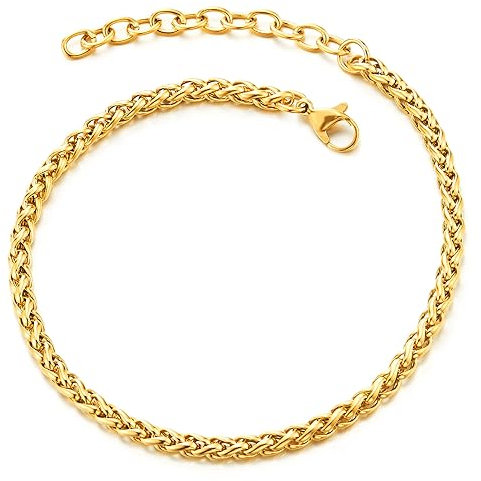 COOLSTEELANDBEYOND Classique Couleur d'or Acier Inoxydable Femme Lien Franco Bracelets de Cheville, Réglable