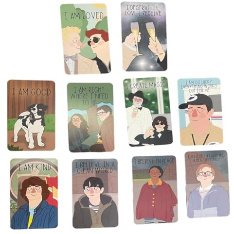 QELLON 20 Stück Fantasy Comedy Good Omens Affirmation Deck Fantasy Comedy Good Omens Prophet Lovely Figure Tarot Divination Taro Prophecy Cards