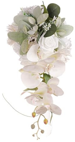 JUOPZKENN Tropfenförmiger Blumenstrauß für die Braut, Rosen-Hochzeitssträuße für die Braut, Künstlicher Blumenstrauß, Kaskadierender Brautstrauß für Hochzeit und Heimdekoration(#1)