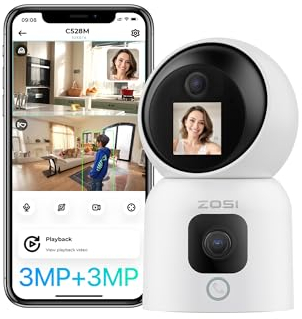 ZOSI Dual-Linse WLAN Überwachungskamera Innen 3MP+3MP, 2-Wege-Video, 2,4/5Ghz WiFi IP Kamera 360° Schwenkbar, C528M