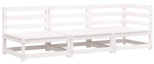 vidaXL Gartensofa 3-Sitzer, Modular Sofa mit Rückenlehne, Gartensessel mit Lattenrost, Relaxsessel Lounge Sessel Gartenmöbel, Weiß Massivholz Kiefer
