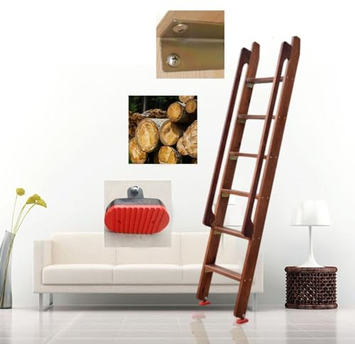Escaleras para Áticos Escalera de Emergencia de Madera Maciza con Pasamanos, Escalera Interior Tipo Loft de 125 cm, 150 cm, 175 cm, 200 cm, 225 cm de Largo, Escalera de Emergencia Universal para Sótan